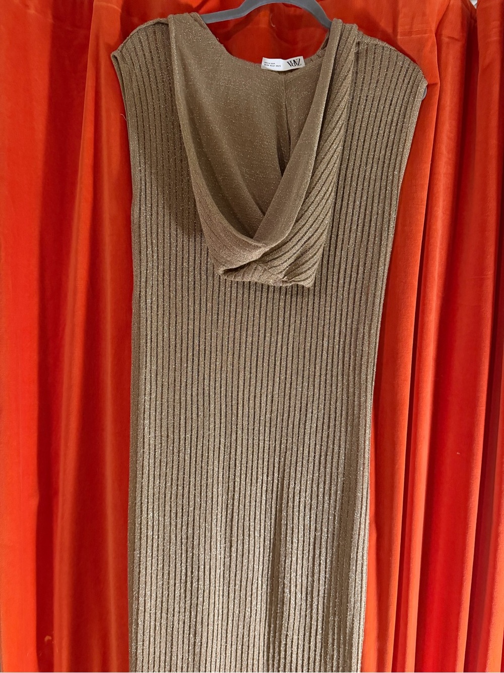 Zara Metallic Ribbed hooded Dress in gold Metallic-never worn